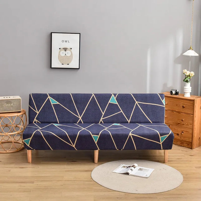 Housse de clic clac géométrique bleue stretch – Protection canapé convertible – Photo Variation 7