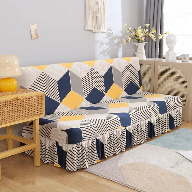 Housse de clic clac géométrique jaune bleu – Protection canapé convertible – Photo Variation 7