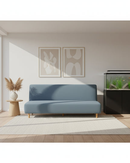 Housse de clic clac spandex extensible bleu gris – Protection canapé convertible – Photo Variation 7