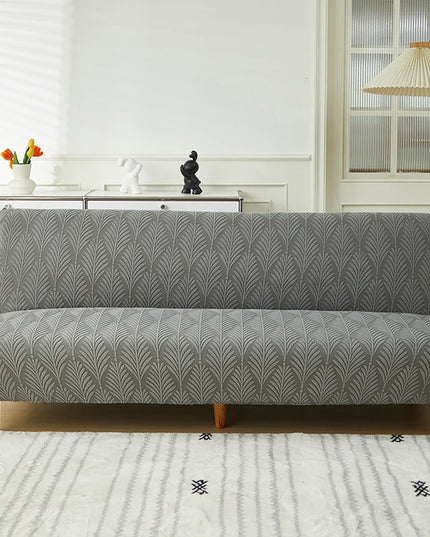 Housse de clic clac grise jacquard feuilles – Protection canapé convertible – Photo Variation 7