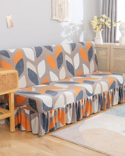 Housse de clic clac imprimé feuilles orange – Protection canapé convertible – Photo Variation 7