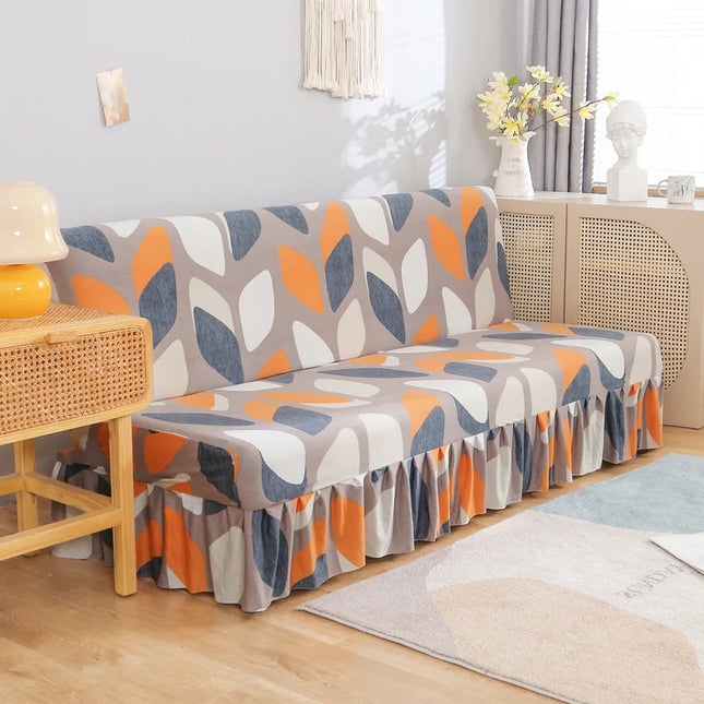 Housse de clic clac imprimé feuilles orange – Protection canapé convertible – Photo Variation 7