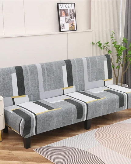 Housse de clic clac imprimée géométrique gris – Protection canapé convertible – Photo Variation 7