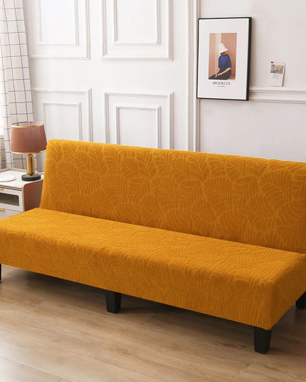 Housse de clic clac ocre jacquard feuilles – Protection canapé convertible – Photo Variation 7