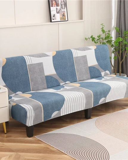 Housse de clic clac géométrique bleu gris – Protection canapé convertible – Photo Variation 7