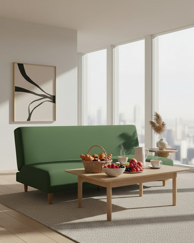 Housse de clic clac vert foncé extensible. – Protection canapé convertible – Photo Variation 7