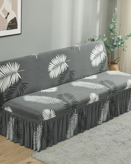 Housse de clic clac gris feuilles volant – Protection canapé convertible – Photo Variation 7