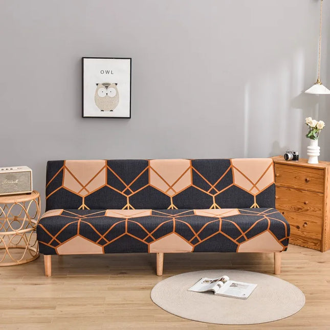 Housse de clic clac géométrique anthracite cuivre – Protection canapé convertible – Photo Variation 7