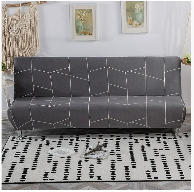 Housse de clic clac spandex anthracite géométrique – Protection canapé convertible – Photo Variation 7