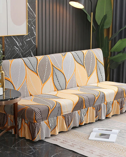 Housse de clic clac imprimé feuilles jupe jaune – Protection canapé convertible – Photo Variation 7