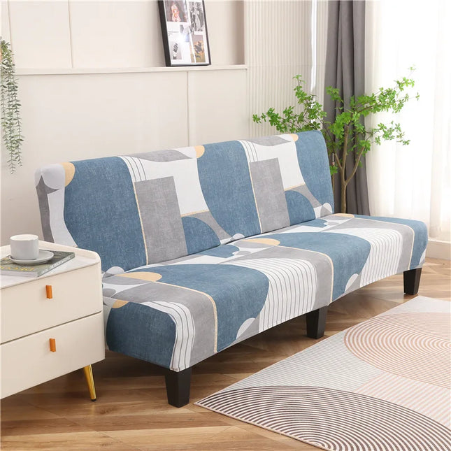 Housse de clic clac imprimée bleue géométrique – Protection canapé convertible – Photo Variation 7