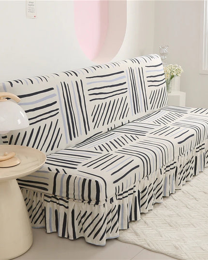 Housse de clic clac motifs abstraits noirs jupe – Protection canapé convertible – Photo Variation 7