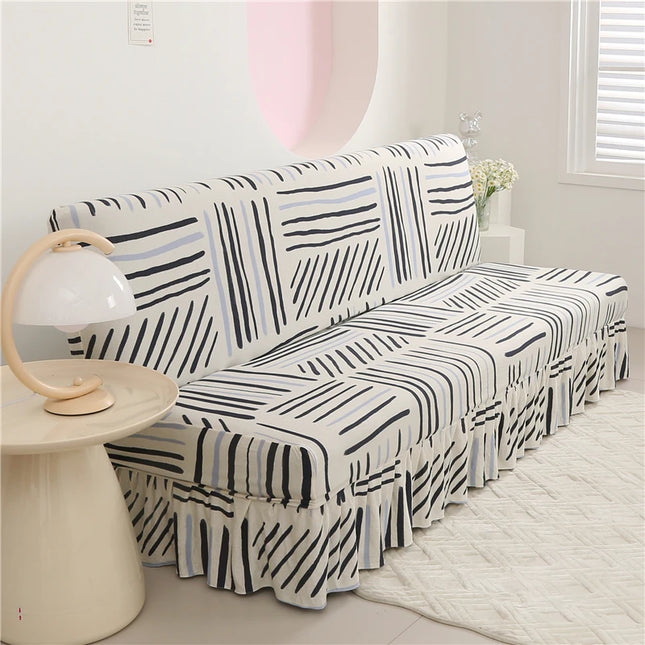 Housse de clic clac motifs abstraits noirs jupe – Protection canapé convertible – Photo Variation 7